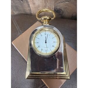 Wallace Silversmiths Watch Desk Clock Silver Plated Gold Tone Paperweight Vtg